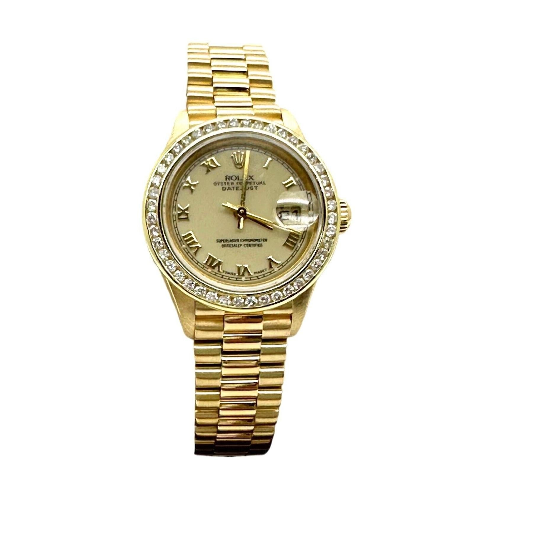 Rolex Ladies President Datejust 79178 Cream Dial Diamond Bezel 18K Yellow Gold For Sale 1