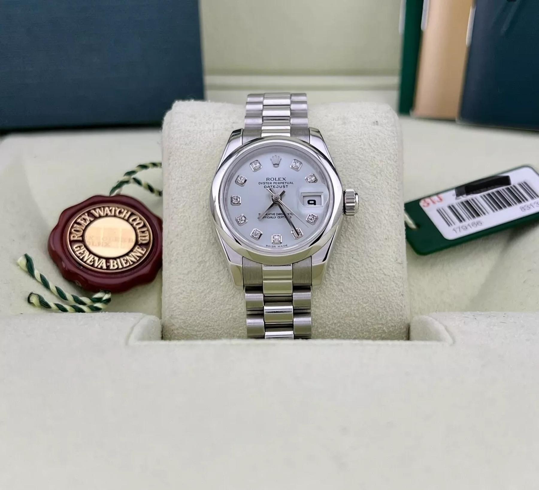 Women's Rolex Ladies President Platinum 179166 Glacier Diamond Dial Box Papers