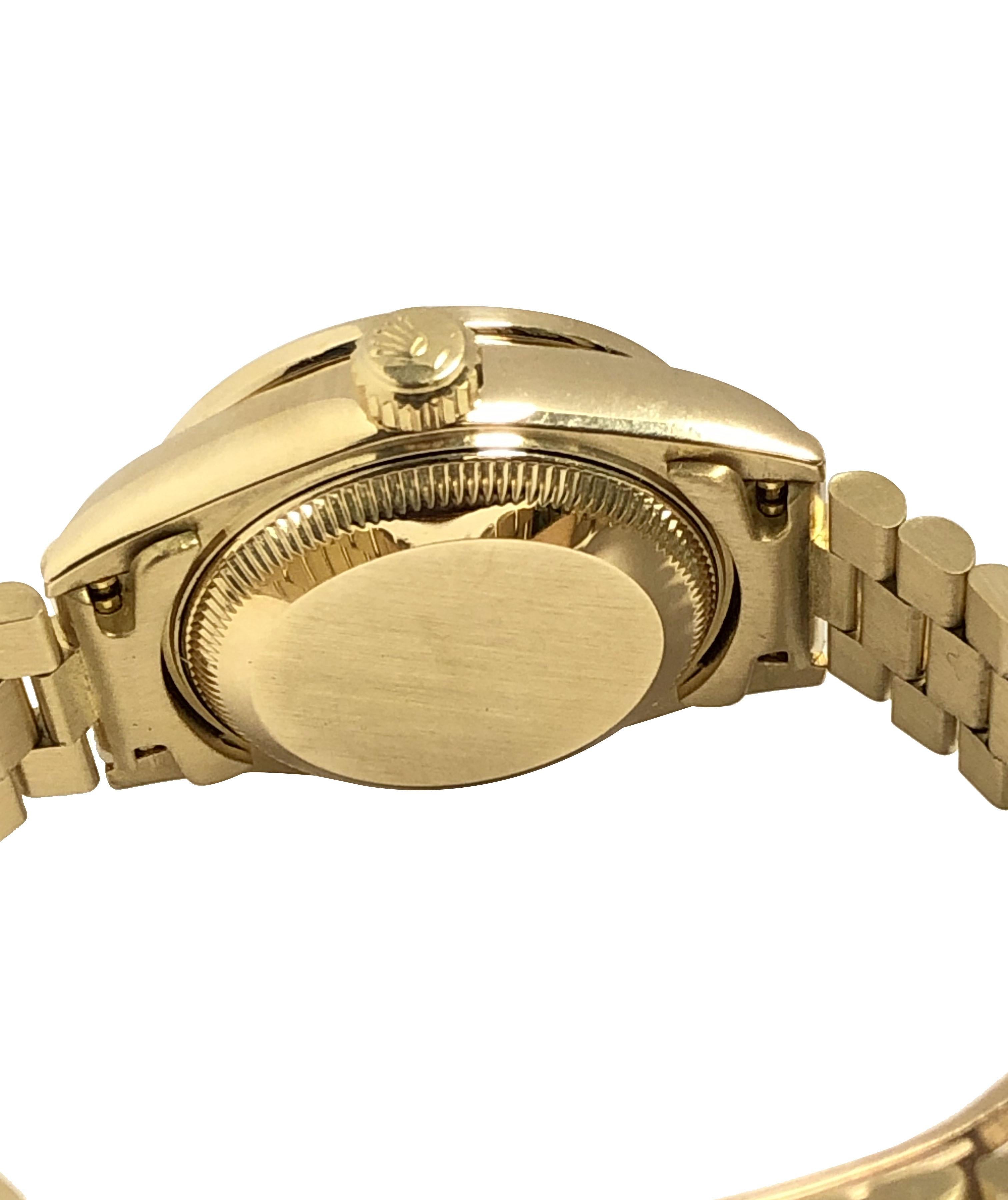 Round Cut Rolex Ladies Presidential 18k Yellow Gold and Factory Diamonds Wrist Watch 69138