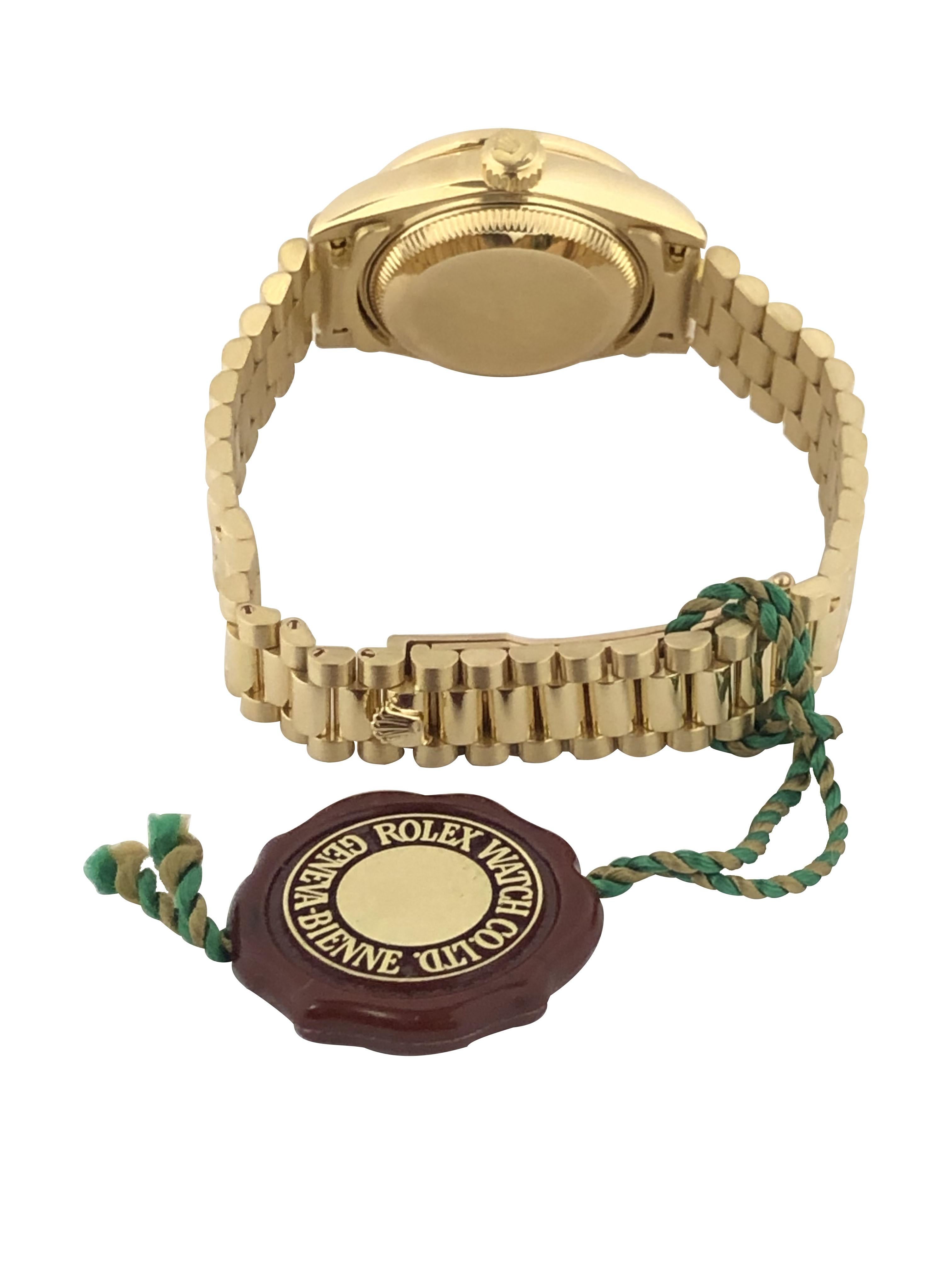 Women's Rolex Ladies Presidential 18k Yellow Gold and Factory Diamonds Wrist Watch 69138