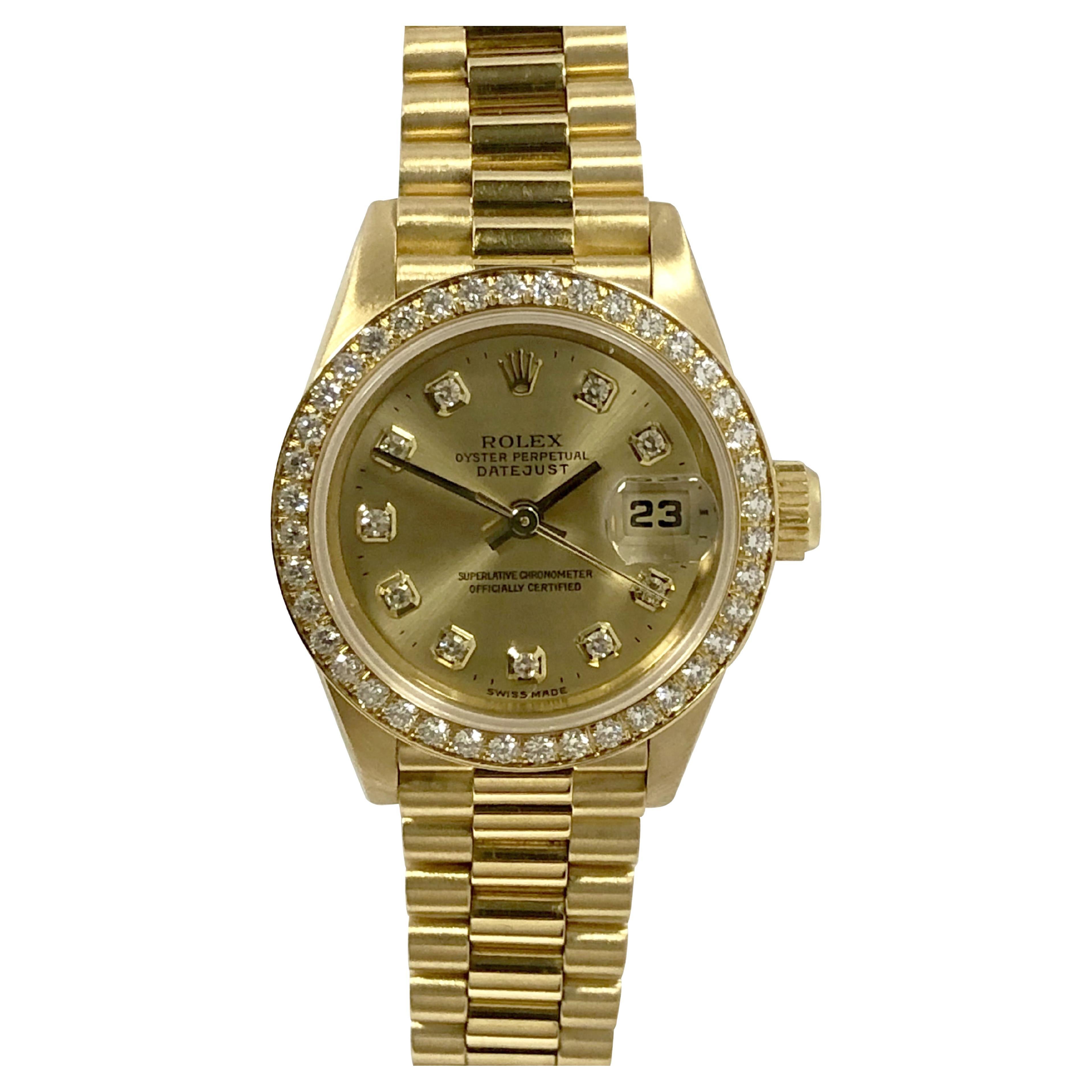 Rolex Ladies Presidential 18k Yellow Gold and Factory Diamonds Wrist Watch 69138