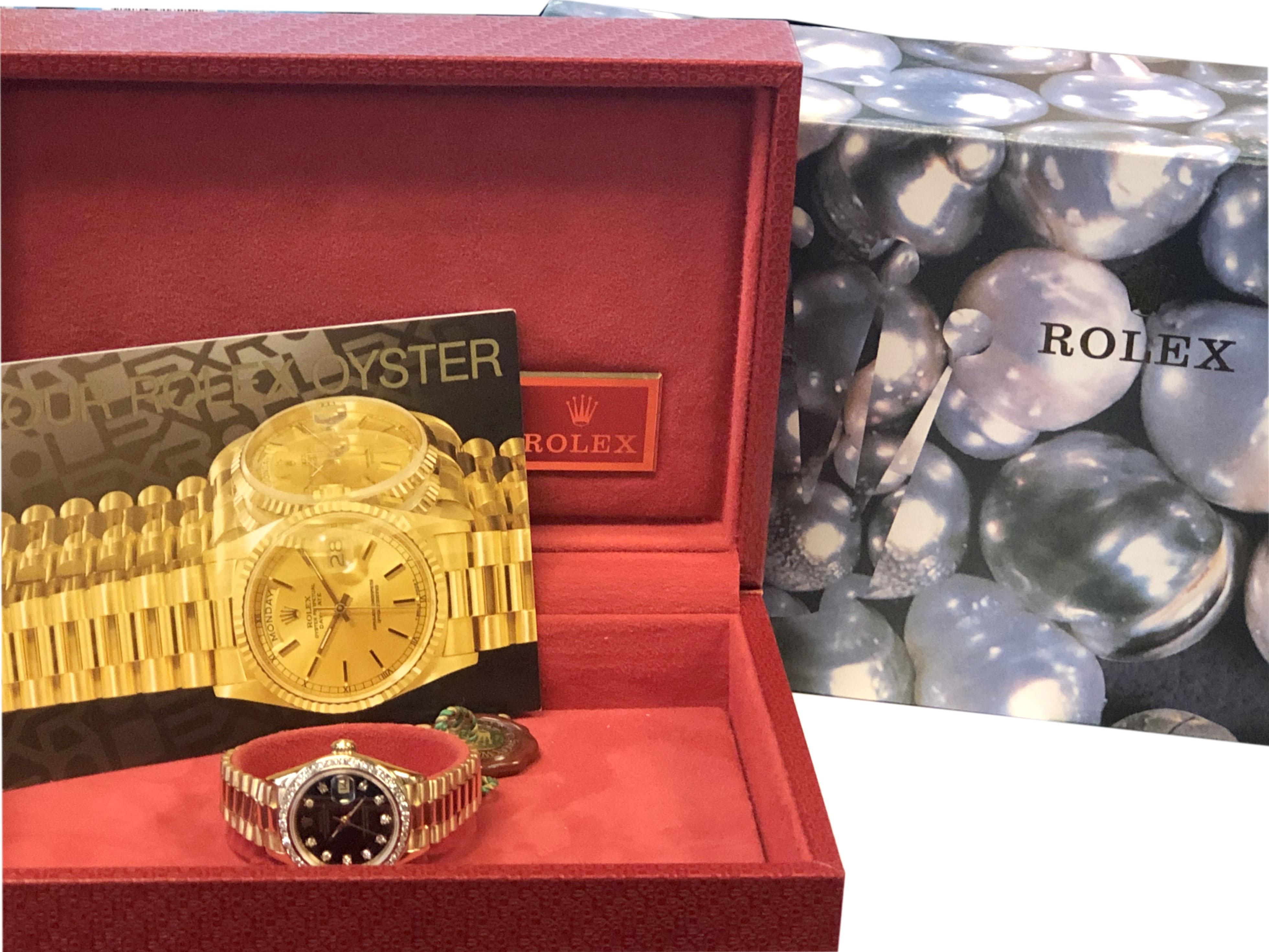 Round Cut Rolex Ladies Presidential Model 69138 Yellow Gold with Diamond Bezel and Dial