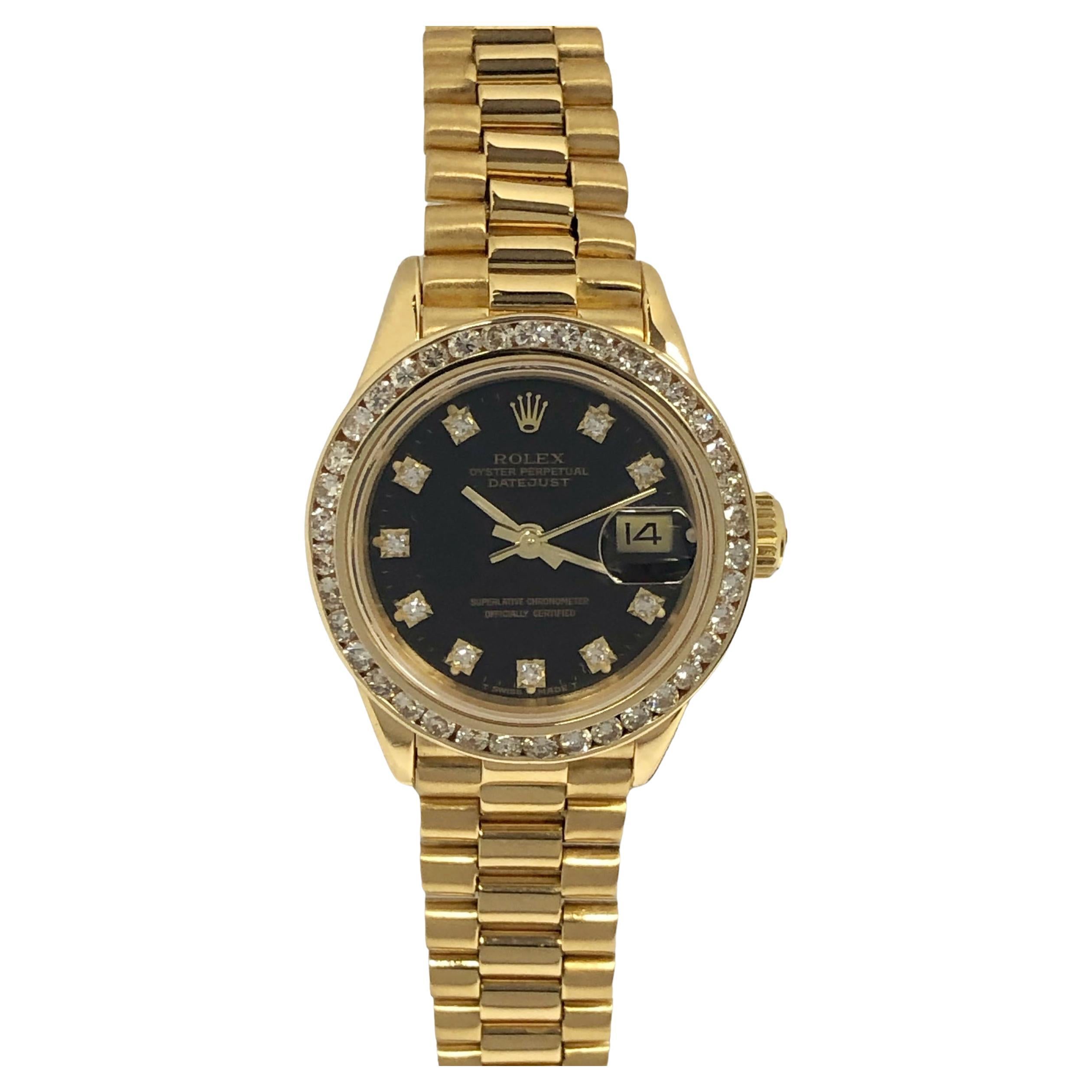 Rolex Ladies Presidential Model 69138 Yellow Gold with Diamond Bezel and Dial For Sale