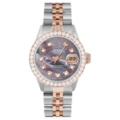 Rolex Ladies Rose Gold Datejust Black MOP Diamond Dial Diamond Bezel Watch