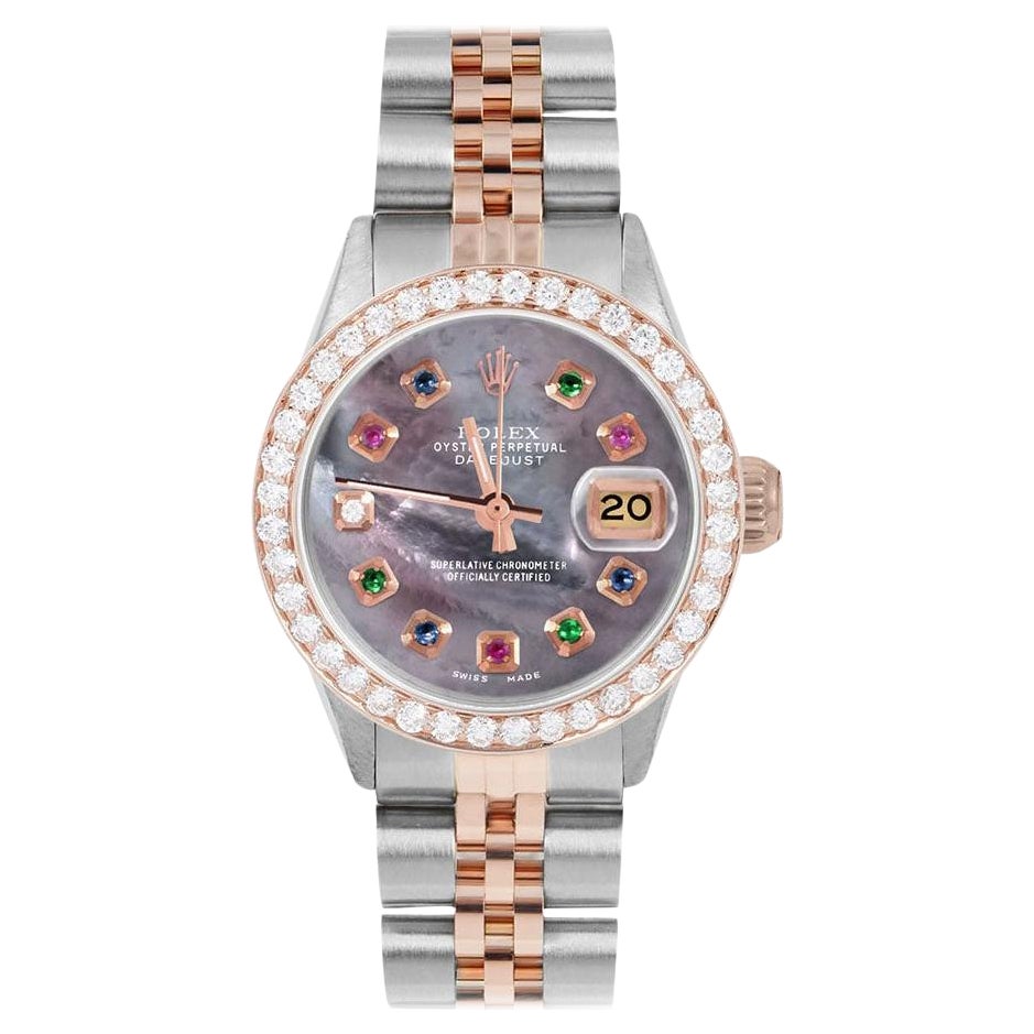 Rolex Datejust Donna Oro Rosa Quadrante Nero MOP Rainbow Lunetta Diamante Orologio