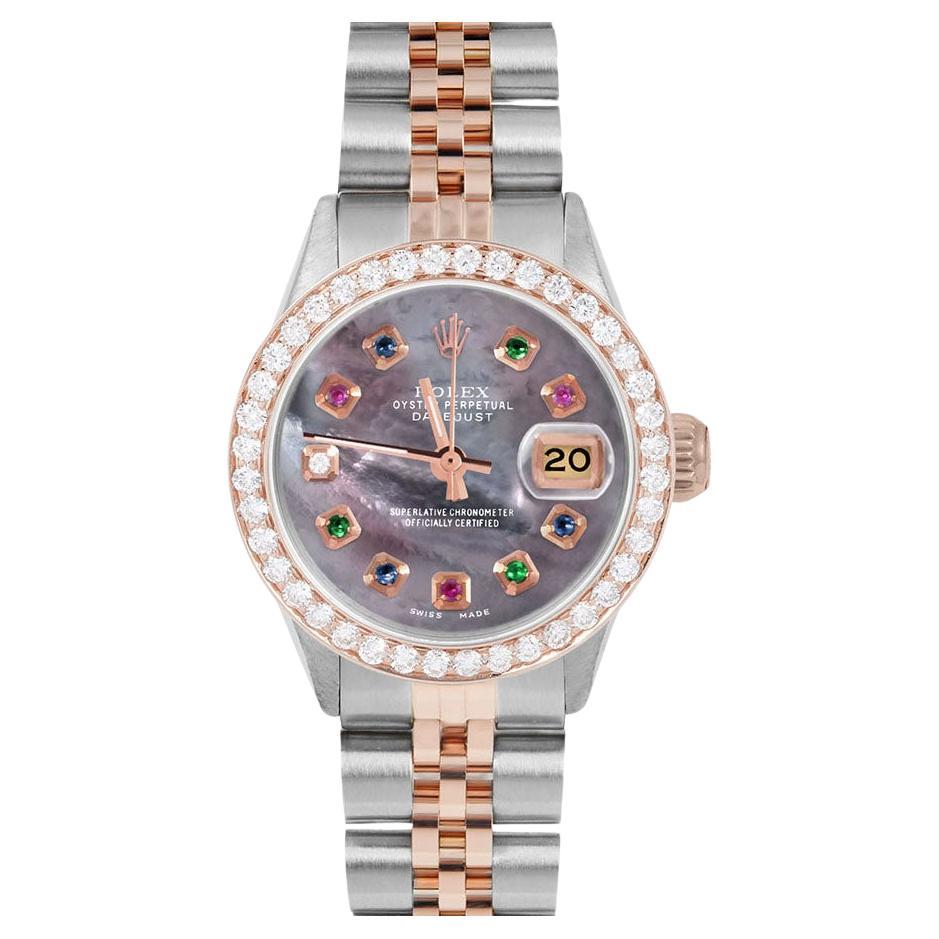 Rolex Damen Roségold Datejust Schwarz MOP Regenbogen Zifferblatt Diamant-Lünette Uhr