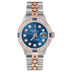 Rolex Ladies Rose Gold Datejust Blue Diamond Dial Sapphire / Diamond Bezel Watch
