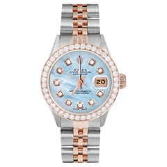 Rolex Ladies Rose Gold Datejust Blue MOP Diamond Dial Diamond Bezel Watch