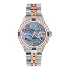 Rolex Ladies Rose Gold Datejust Blue MOP Rainbow Dial Sapphire / Diamond Bezel