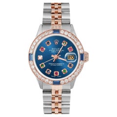 Rolex Ladies Rose Gold Datejust Blue Rainbow Dial Sapphire / Diamond Bezel Watch