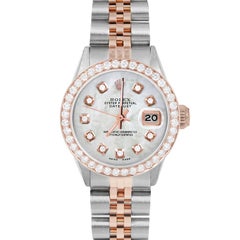 Reloj Rolex Datejust MOP de oro rosa para señora con esfera de diamantes y bisel de diamantes