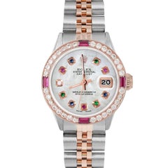 Rolex Ladies Rose Gold Datejust MOP Rainbow Dial Ruby / Diamond Bezel