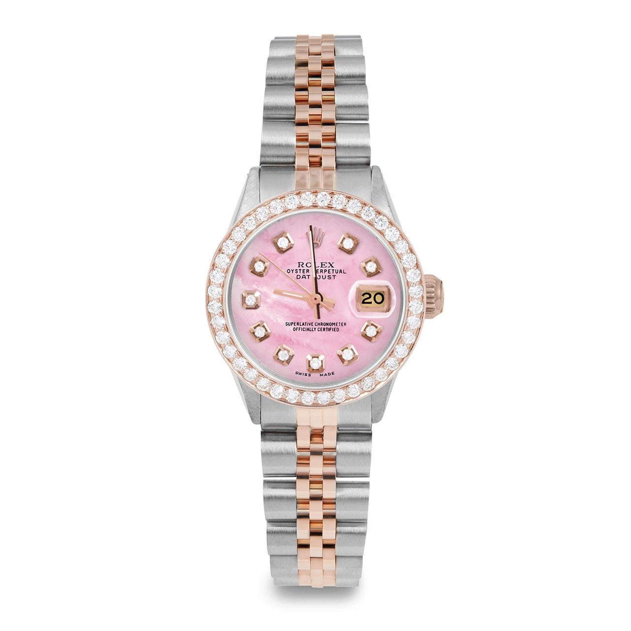Rolex Damen Roségold Datejust Rosa MOP Diamant Zifferblatt Diamant Lünette Uhr (Perle)