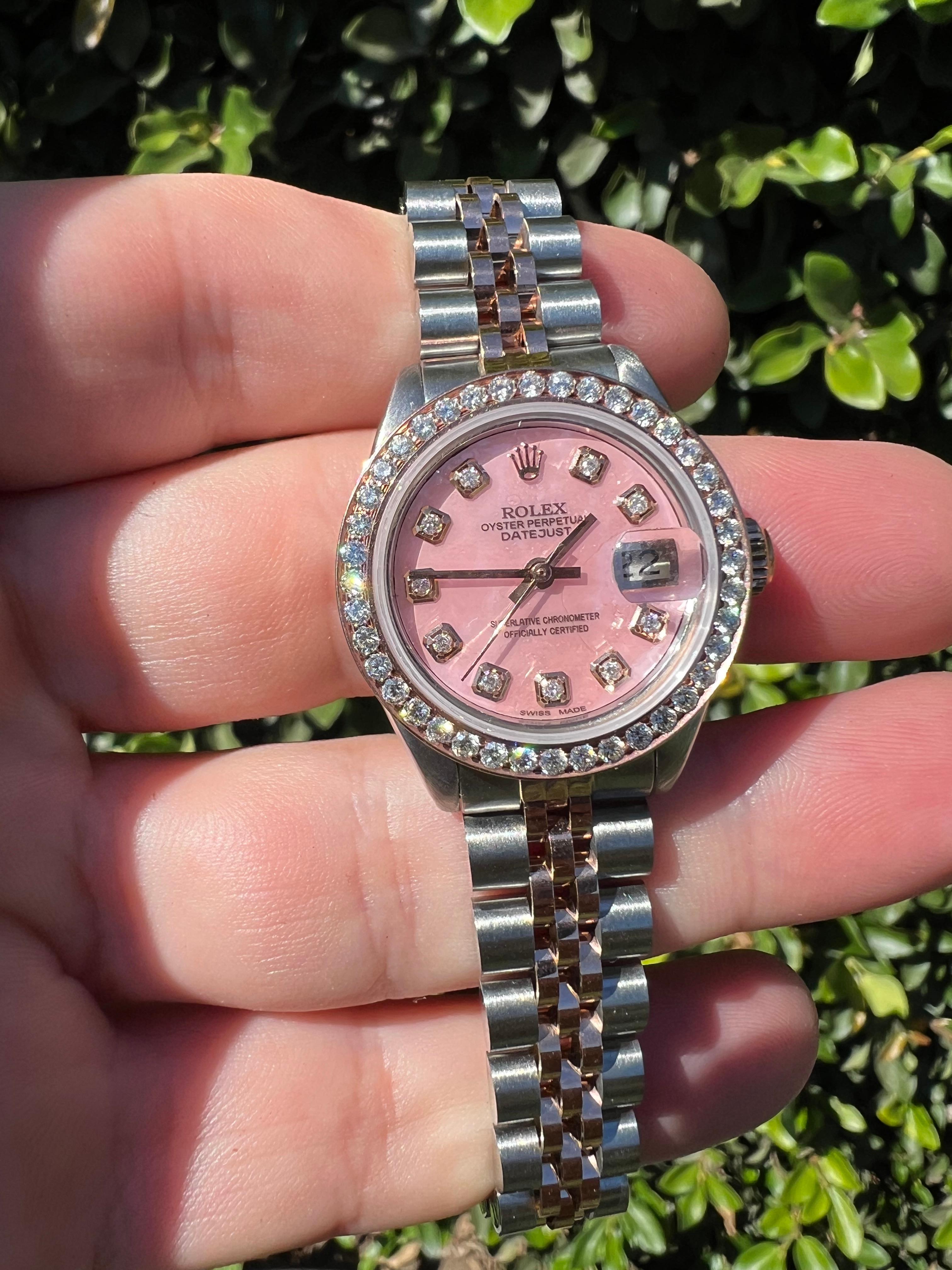 Women's Rolex Ladies Rose Gold Datejust Pink MOP Diamond Dial Diamond Bezel Watch