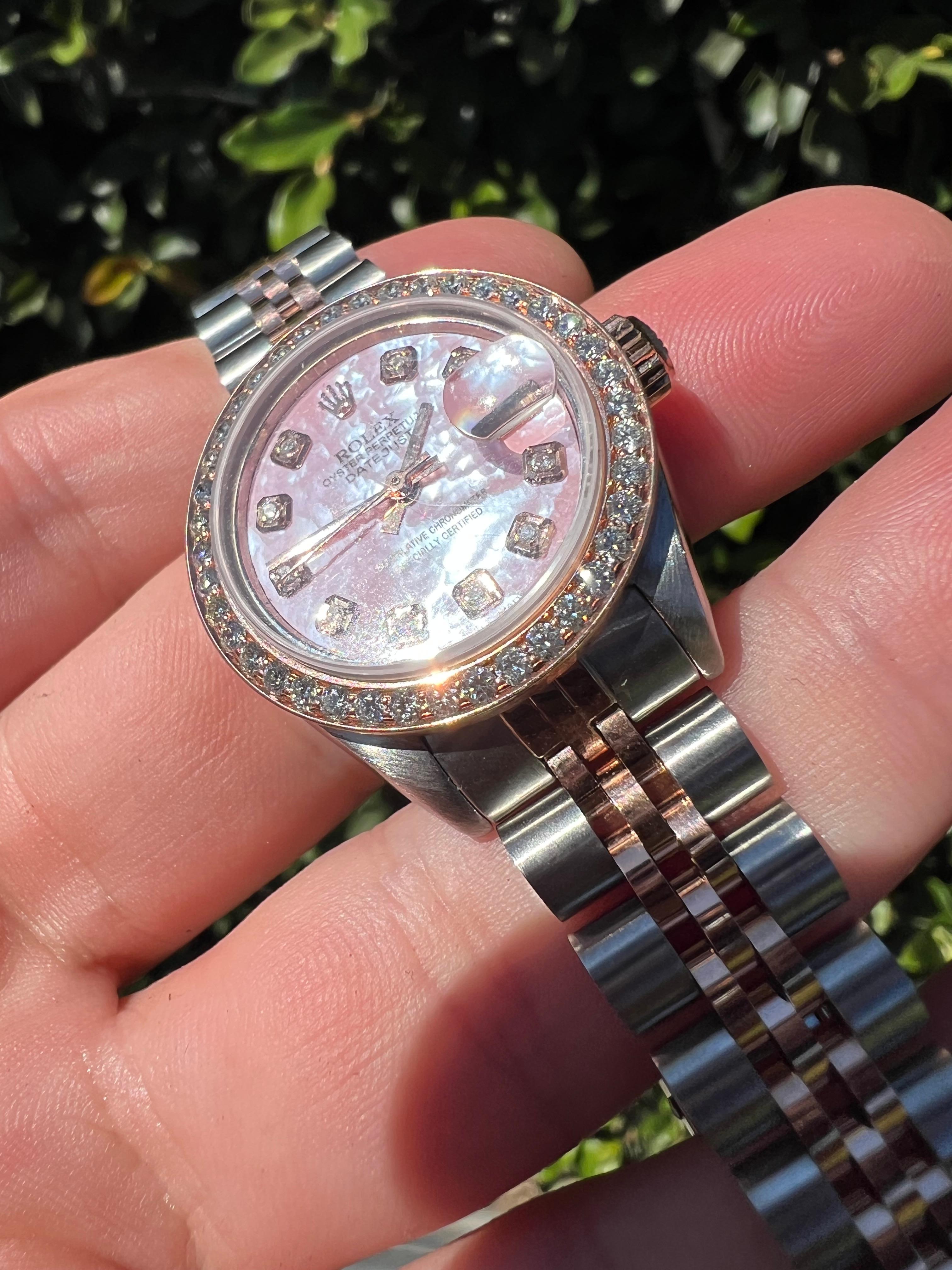 Rolex Ladies Rose Gold Datejust Pink MOP Diamond Dial Diamond Bezel Watch 1