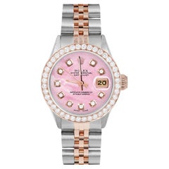 Rolex Ladies Rose Gold Datejust Pink MOP Diamond Dial Diamond Bezel Watch