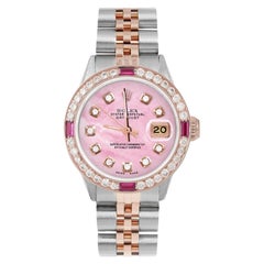 Rolex Ladies Rose Gold Datejust Pink MOP Diamond Dial Ruby / Diamond Bezel Watch