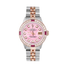 Rolex Ladies Rose Gold Datejust Pink MOP Diamond Dial Ruby / Diamond Bezel Watch