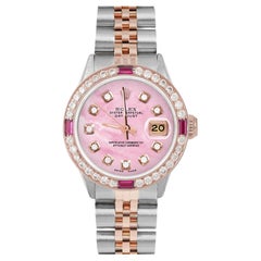 Rolex Ladies Rose Gold Datejust Pink MOP Diamond Dial Ruby / Diamond Bezel Watch