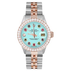Rolex Datejust Donna Oro Rosa Quadrante Turchese Rainbow Lunetta Diamante Orologio