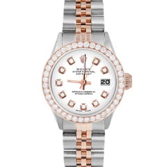 Used Rolex Ladies Rose Gold Datejust White Diamond Dial Diamond Bezel Watch