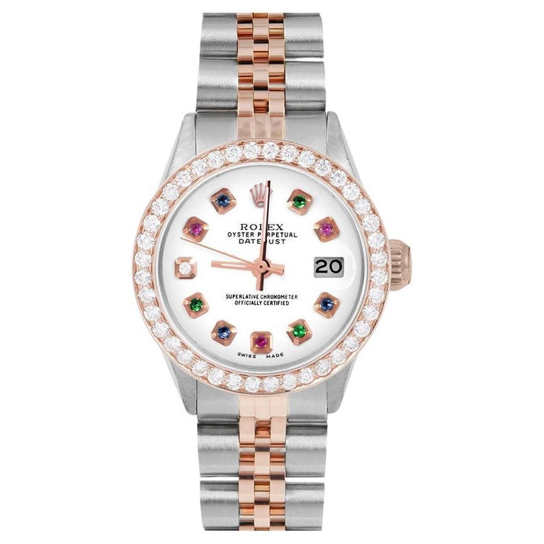 Rolex Datejust da donna in oro rosa quadrante bianco Rainbow