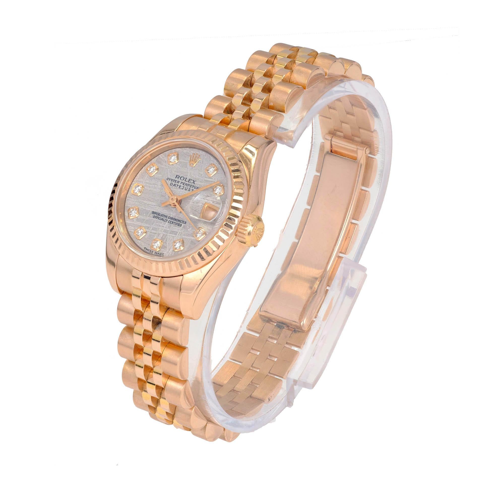 Round Cut Rolex Ladies Rose Gold Datejust Wristwatch For Sale
