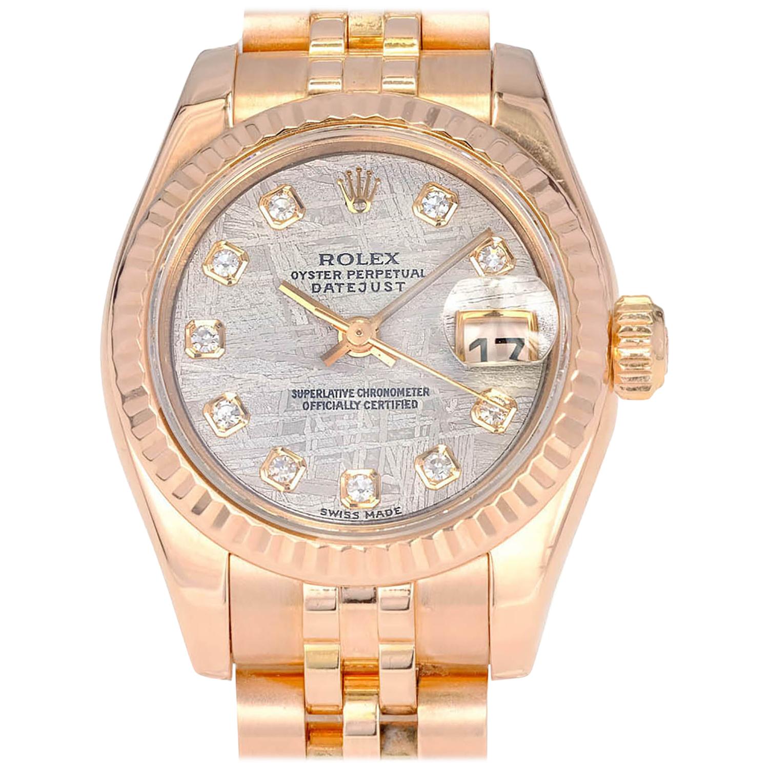 Rolex Ladies Rose Gold Datejust Wristwatch For Sale