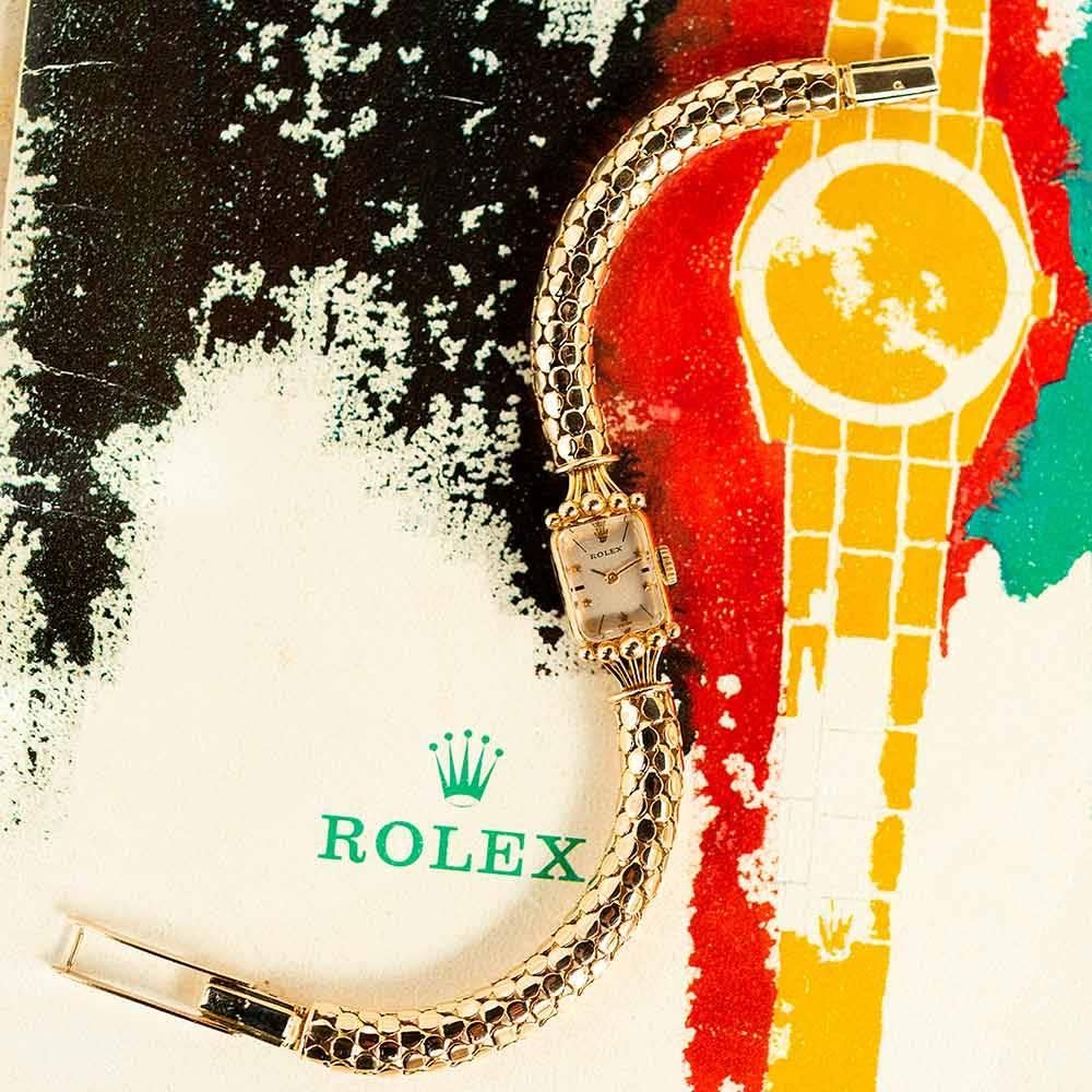 Rolex Ladies Rose Gold French Retro Star Dial Bracelet Manual Wristwatch In Excellent Condition In Carmel-by-the-Sea, CA