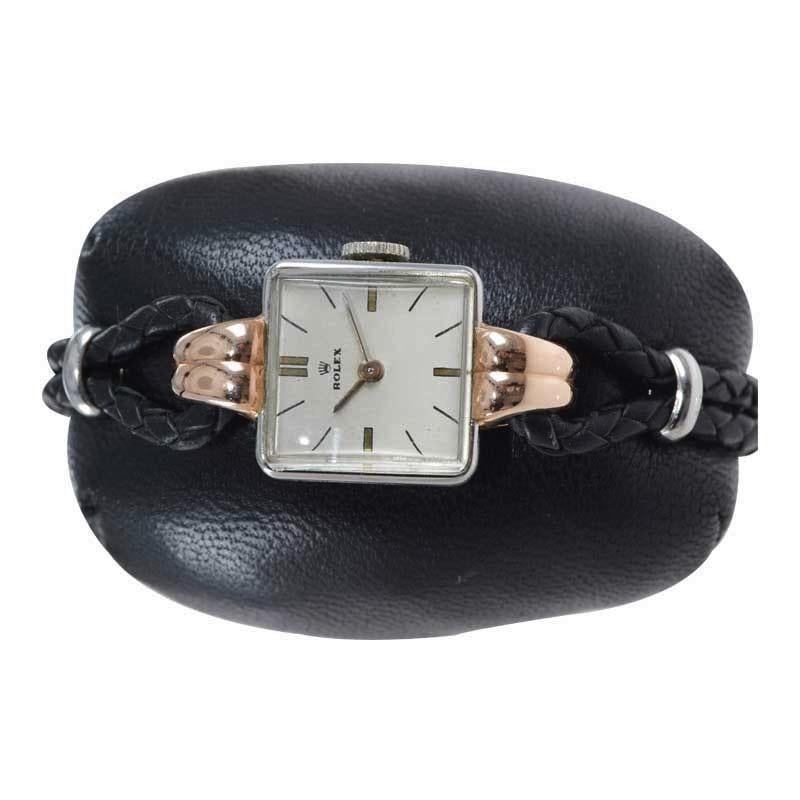Rolex Ladies Rose Gold Stainless Steel Art Deco Manual Wind Watch Ref 3911 3