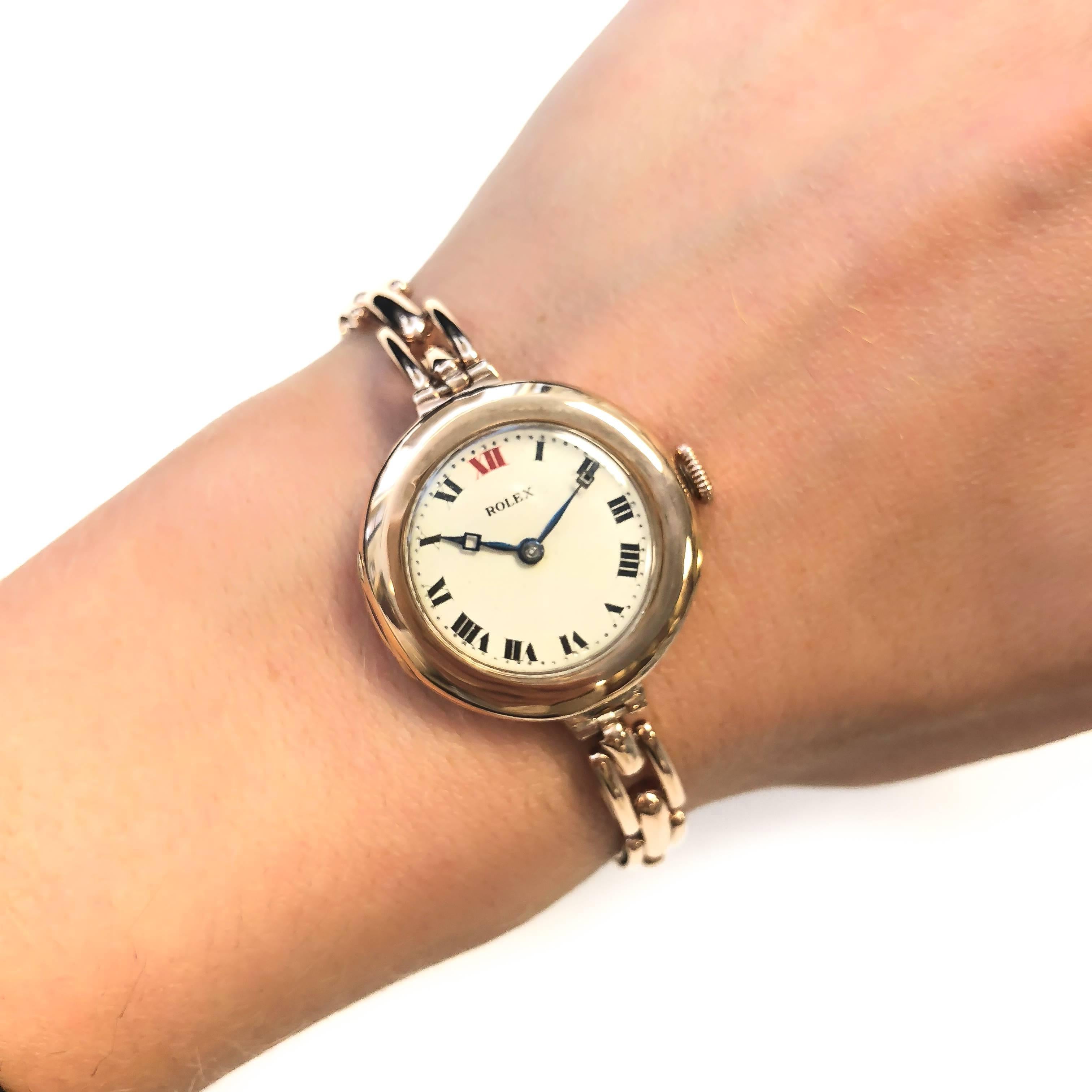 Rolex Ladies Rose Gold Wristwatch, circa 1920 In Excellent Condition In Chicago, IL