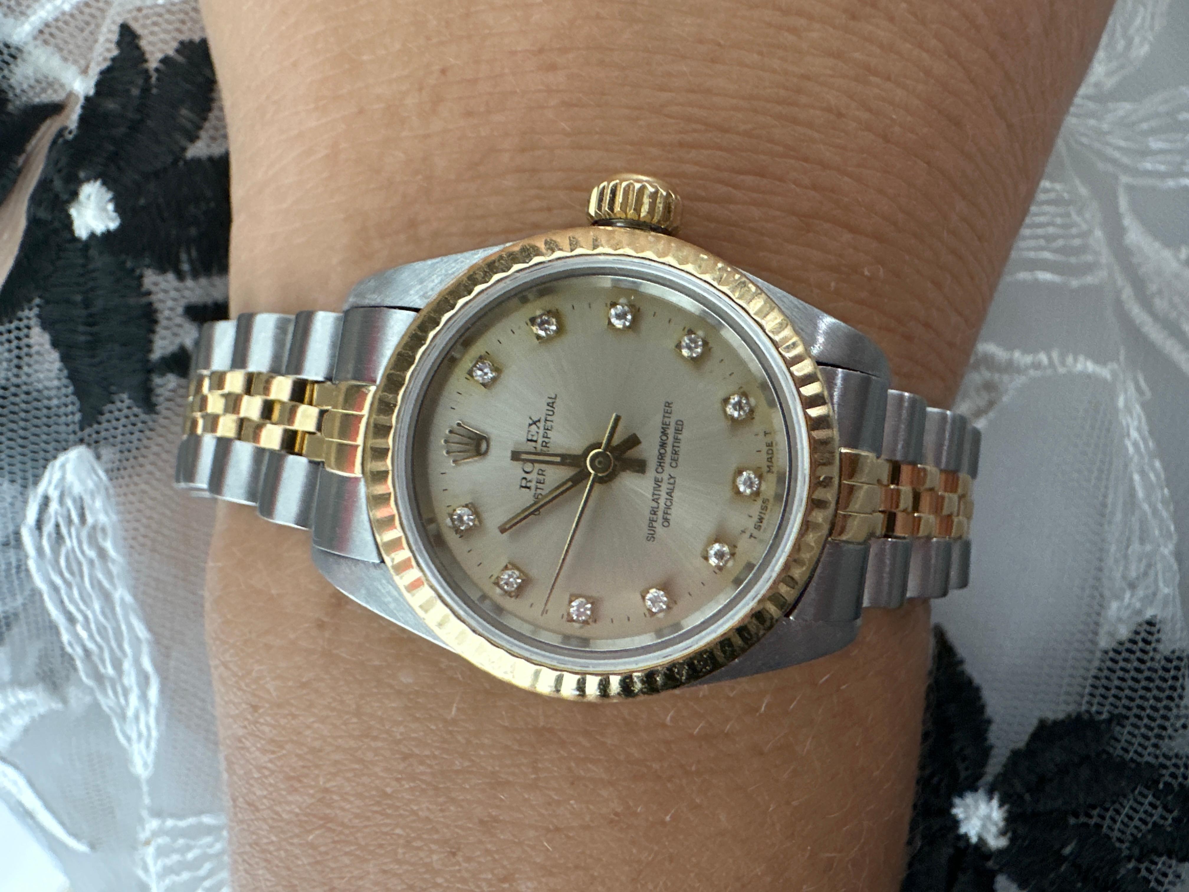 Elegant Authentic Rolex ladies small size, two tone with diamonds on dial. Model67193 E963777
Item#:500-00015MRPT


WHAT YOU GET AT STAMPAR JEWELERS:
Stampar Jewelers, located in the heart of Jupiter, Florida, is a custom jewelry store and studio