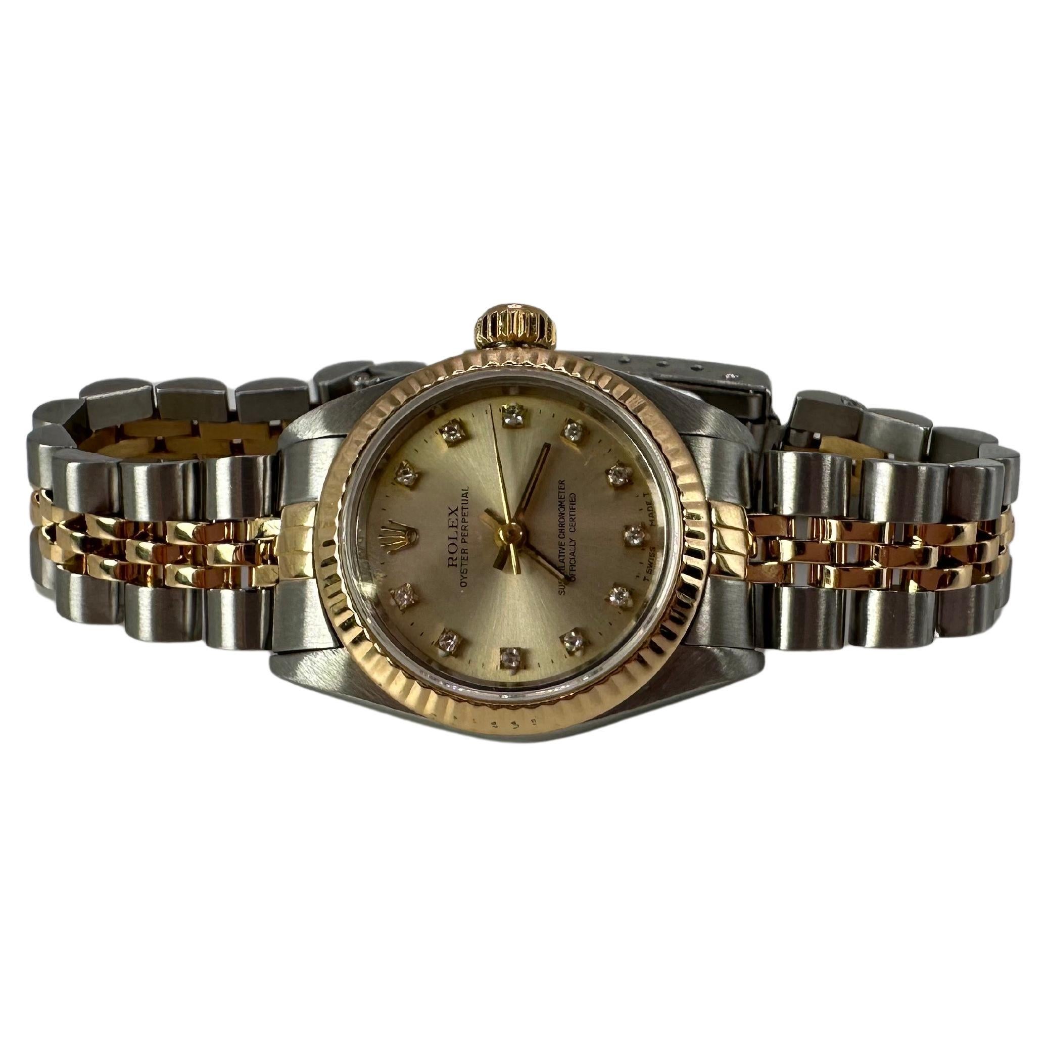 Rolex Ladies Small Size Two Tone Diamond Dial 18 Karat Stainless Steel For  Sale at 1stDibs