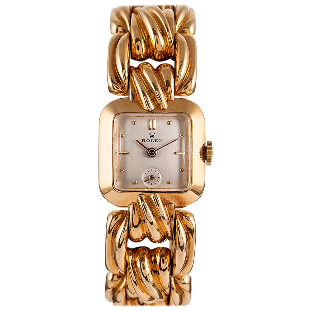 Rolex Ladies Square Case Wristwatch with Sub-Seconds and Rolex Bracelet