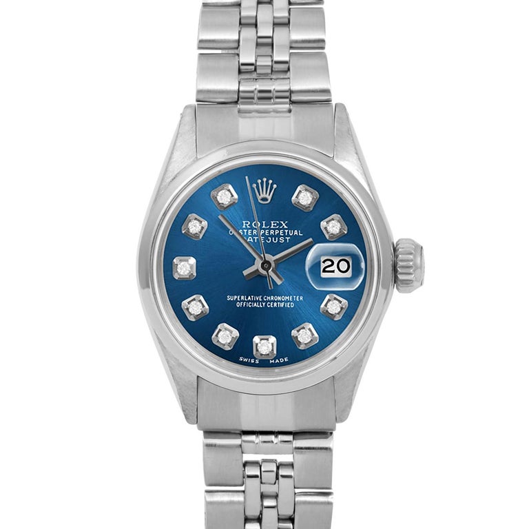 Rolex Damen SS Datejust Jubiläumsbanduhr mit blauem Diamant-Zifferblatt und  Rauch-Lünette im Angebot bei 1stDibs