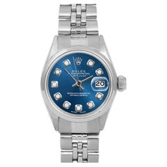 Rolex Ladies SS Datejust Blue Diamond Dial Smooth Bezel Jubilee Band Watch