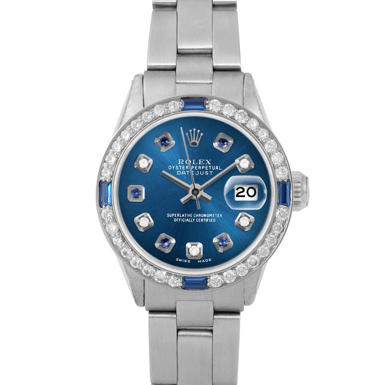 Brand : Rolex
Model : Datejust (Non-Quickset Model)
Gender : Ladies
Metals : Stainless Steel
Case Size : 24 mm

Dial : Custom Blue Diamond Sapphire Dial (This dial is not original Rolex And has been added aftermarket yet is a beautiful Custom