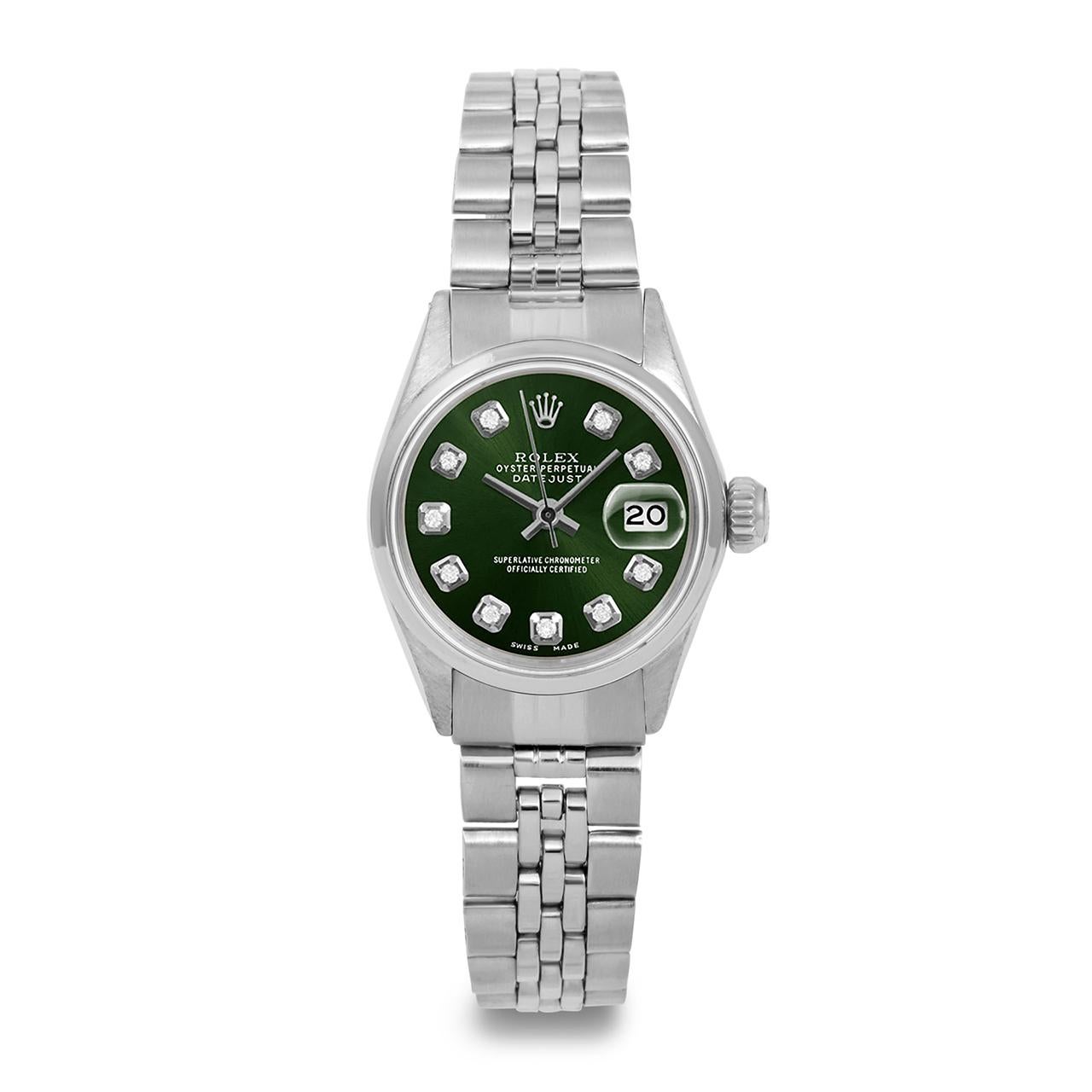 rolex green face silver band