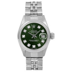Rolex Ladies SS Datejust Green Diamond Dial Smooth Bezel Jubilee Band Watch