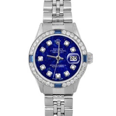 Rolex Ladies SS Datejust Lapis Diamond Dial Sapphire Diamond Bezel Jubilee Watch