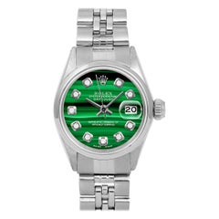 Rolex Ladies Ss Datejust Malachite Diamond Dial Smooth Bezel Jubilee Band Watch