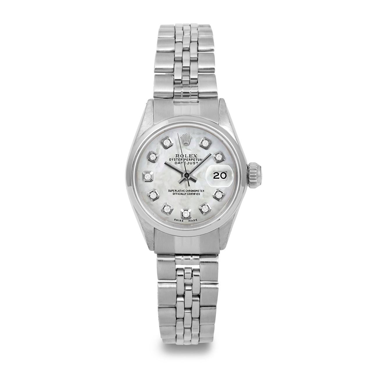 Bead Rolex Ladies SS Datejust MOP Diamond Dial Smooth Bezel Jubilee Band Watch For Sale