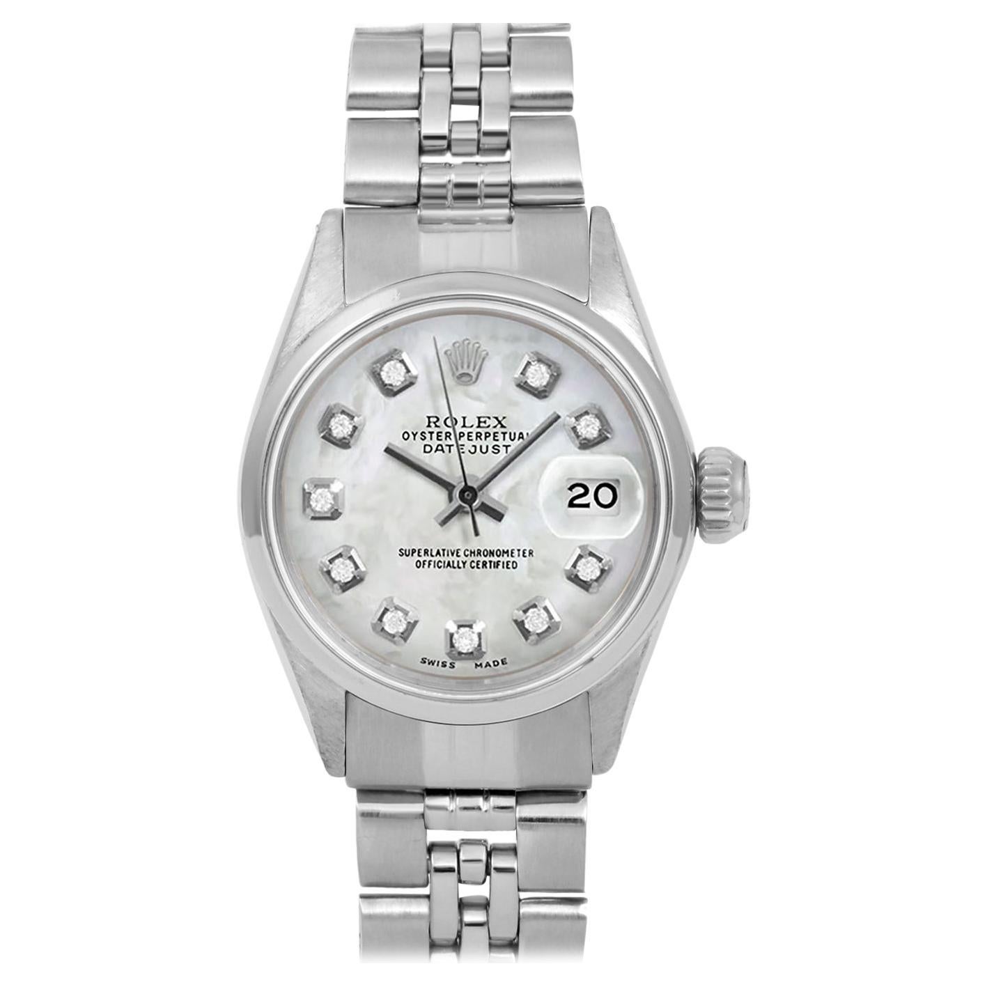 Rolex Donna SS Datejust MOP Quadrante di diamanti Lunetta liscia Orologio con cinturino Jubilee