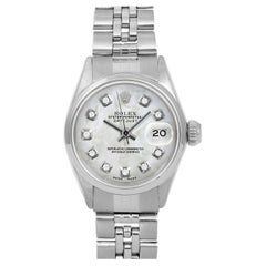 Retro Rolex Ladies SS Datejust MOP Diamond Dial Smooth Bezel Jubilee Band Watch