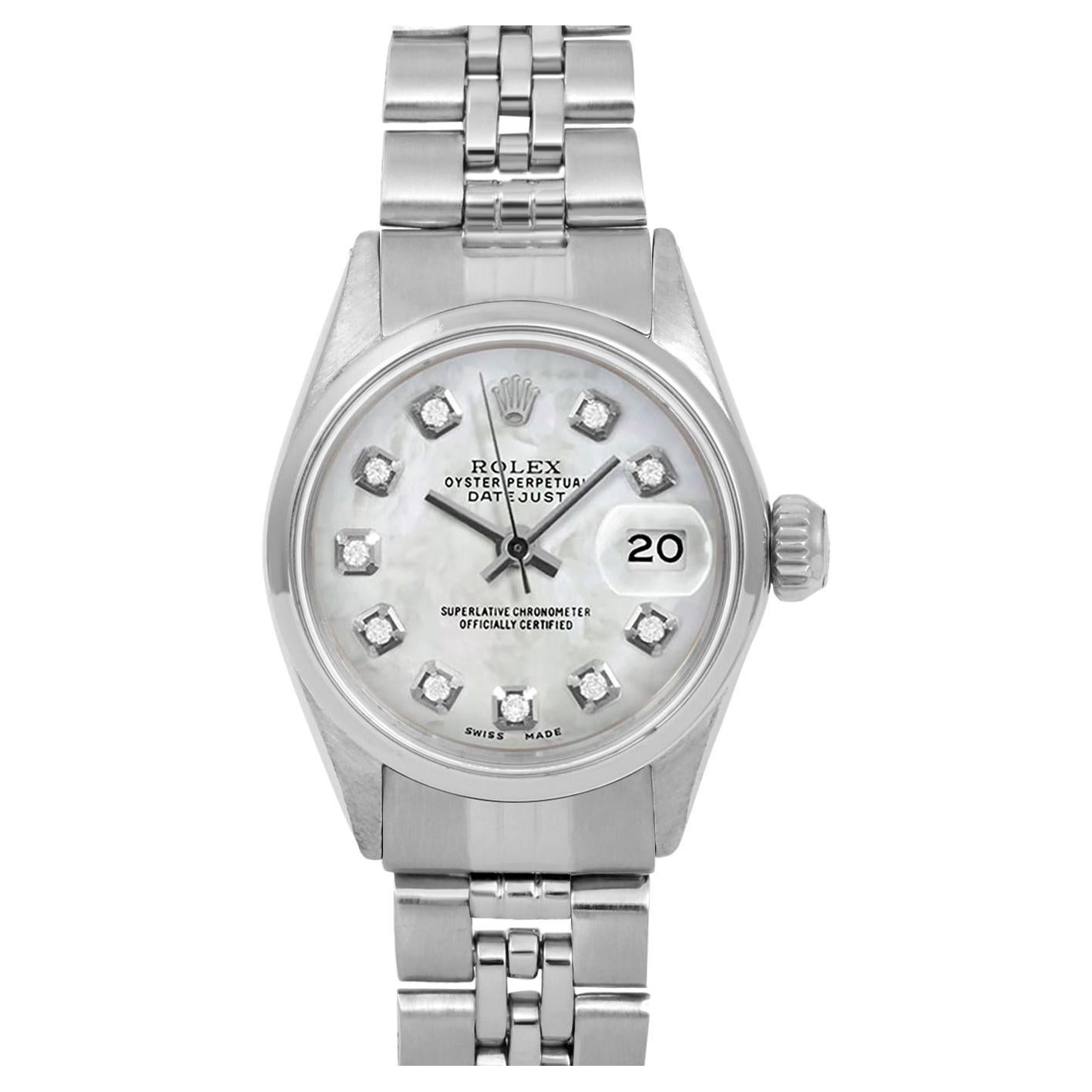 Rolex Ladies SS Datejust MOP Diamond Dial Smooth Bezel Jubilee Band Watch