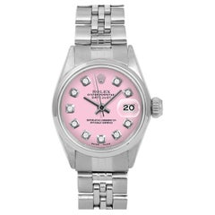 Rolex Ladies SS Datejust Pink Diamond Dial Smooth Bezel Jubilee Band Watch