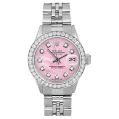 Rolex Ladies SS Datejust Pink Mop Diamond Dial Diamond Bezel Jubilee Band Watch