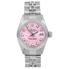 Rolex Ladies SS Datejust Pink MOP Diamond Dial Smooth Bezel Jubilee Band Watch
