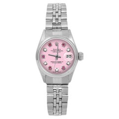Antique Rolex Ladies SS Datejust Pink Ruby Diamond Dial Smooth Bezel Jubilee Band Watch