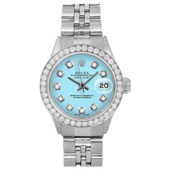 Rolex Ladies SS Datejust Turquoise Diamond Dial Diamond Bezel Jubilee Band Watch